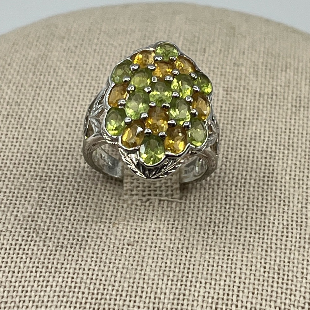 Vintage 925 Sterling Silver Ring with Vibrant Green & Yellow Gemstones - Picture 11 of 16